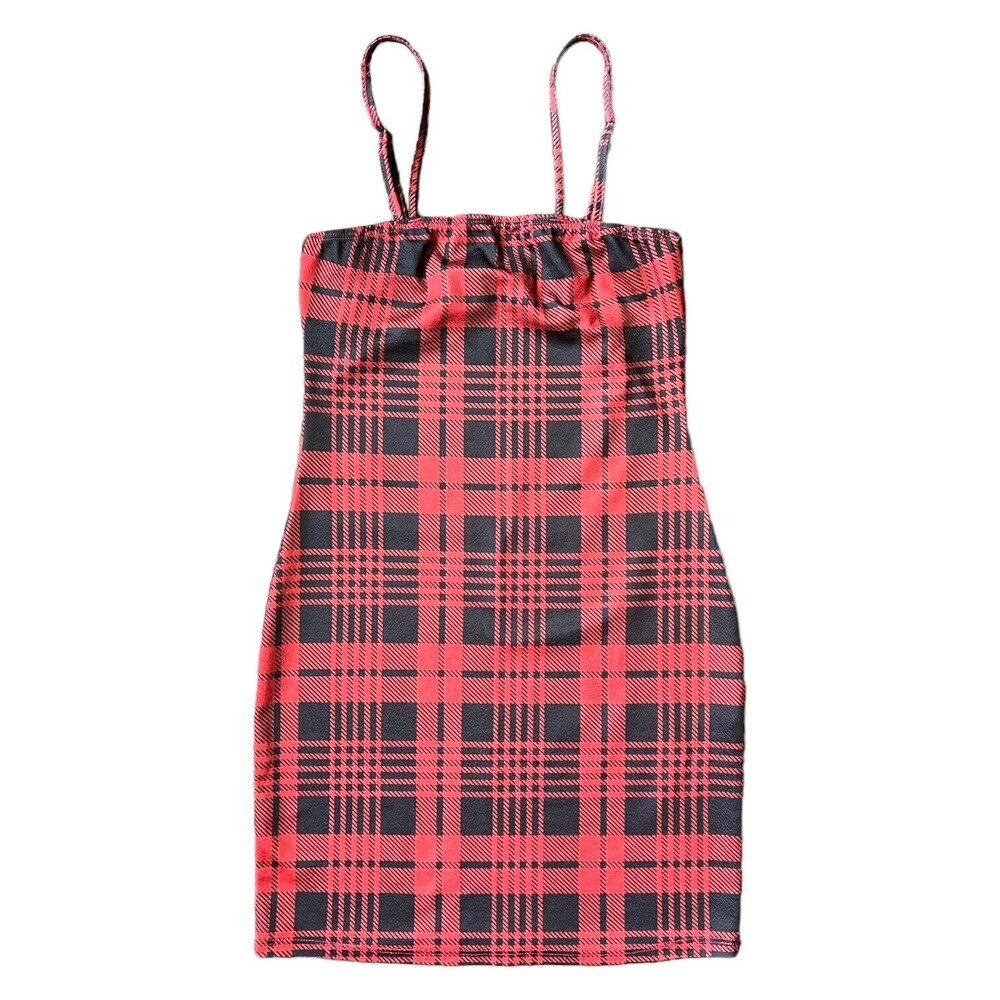 Small Red Plaid Print Mini Dress Red Schoolgirl Costume 90s Y2K Bodycon